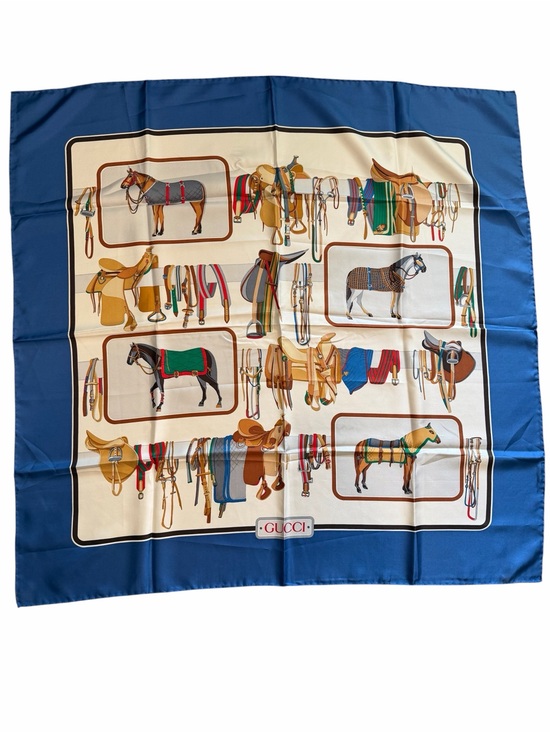 Gucci Accessories - Gucci Silk Equestrian Scarf in Blue and Cream with Multi-Color Accents